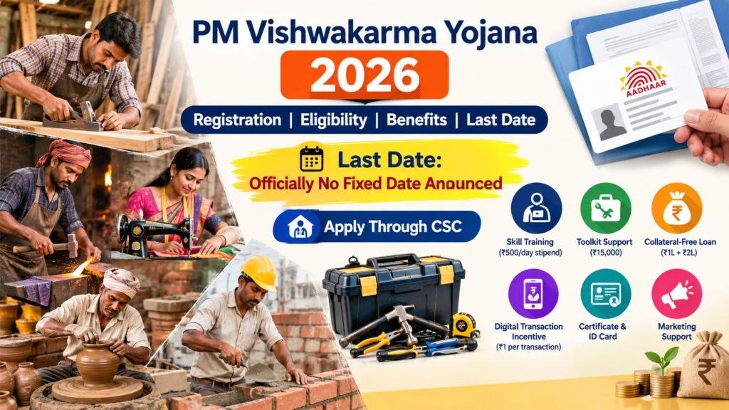 PM Vishwakarma Yojana 2026 Online Registration Last Date List, eligibility and benefits