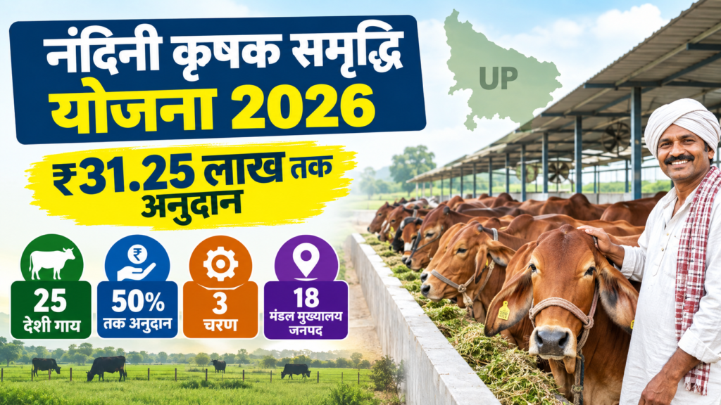 नंदिनी कृषक समृद्धि योजना 2026 में 25 देशी गायों की डेयरी यूनिट पर ₹31.25 लाख तक अनुदान